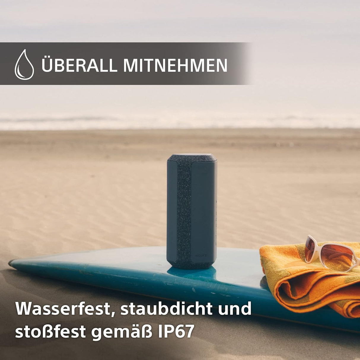 Sony SRS-XE300 - Tragbarer kabelloser Bluetooth-Lautsprecher mit breitem Klangbild - wasserdicht, stoßfest, hellgrau