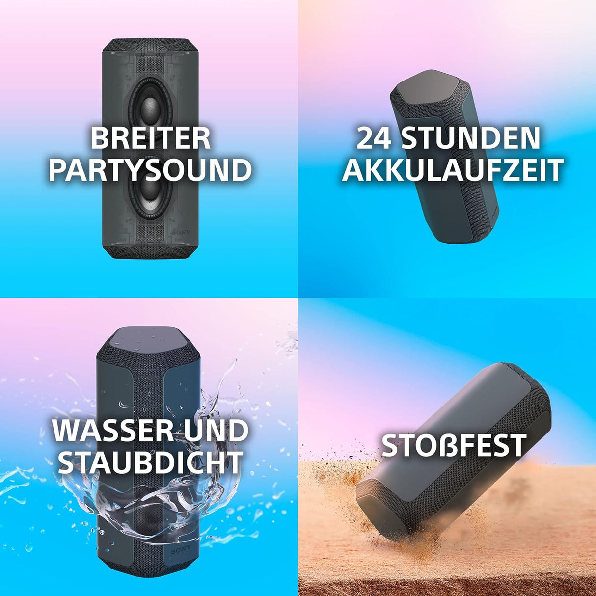 Sony SRS-XE300 - Tragbarer kabelloser Bluetooth-Lautsprecher mit breitem Klangbild - wasserdicht, stoßfest,, blau