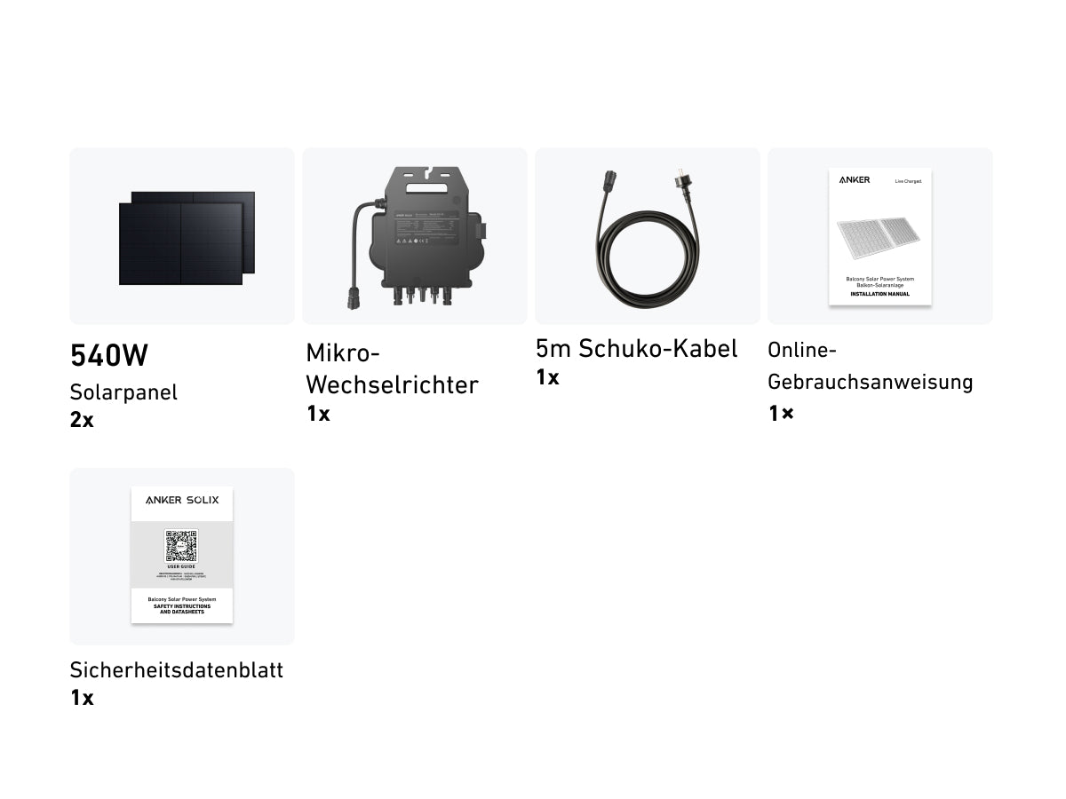 Anker Solix Balkonkraftwerk 2× RS50B 540W Mikroinverter 600W/800W ohne Halterung