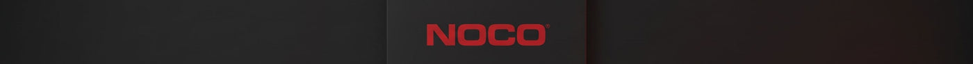 NOCO Logo auf dunklem Hintergrund als Markenbanner für Batterieladegeräte und Starthilfegeräte