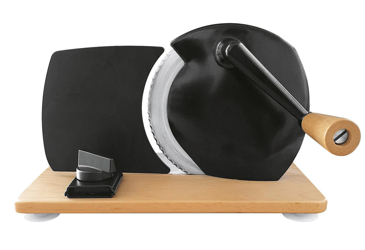 JUPITER Hand-Allesschneider mit Holzplatte schwarz