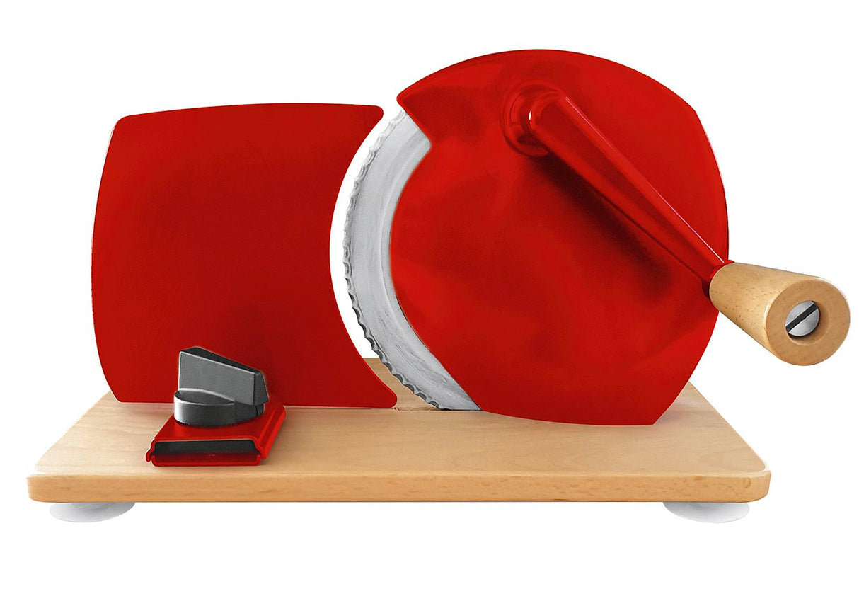 JUPITER Hand-Allesschneider mit Holzplatte rot