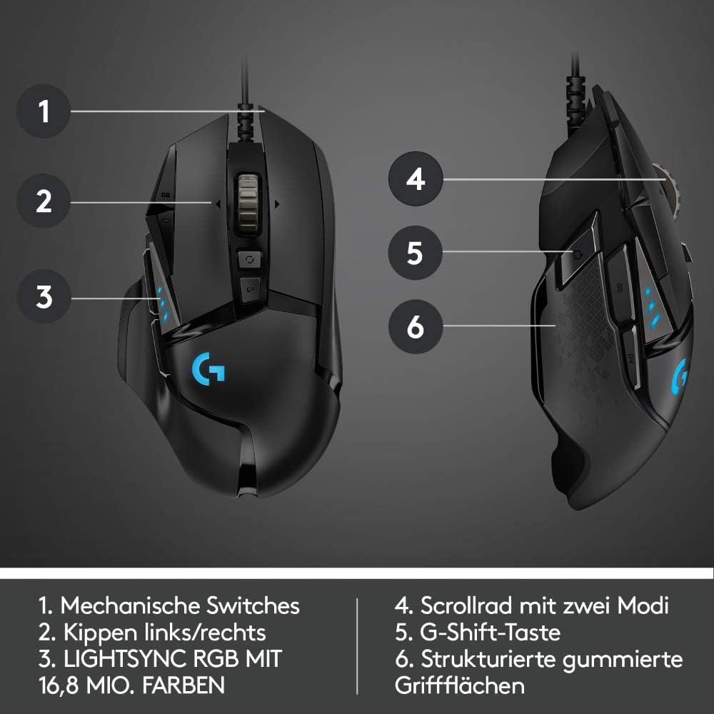 Logitech Gaming Maus G502 Hero mit Kabel schwarz