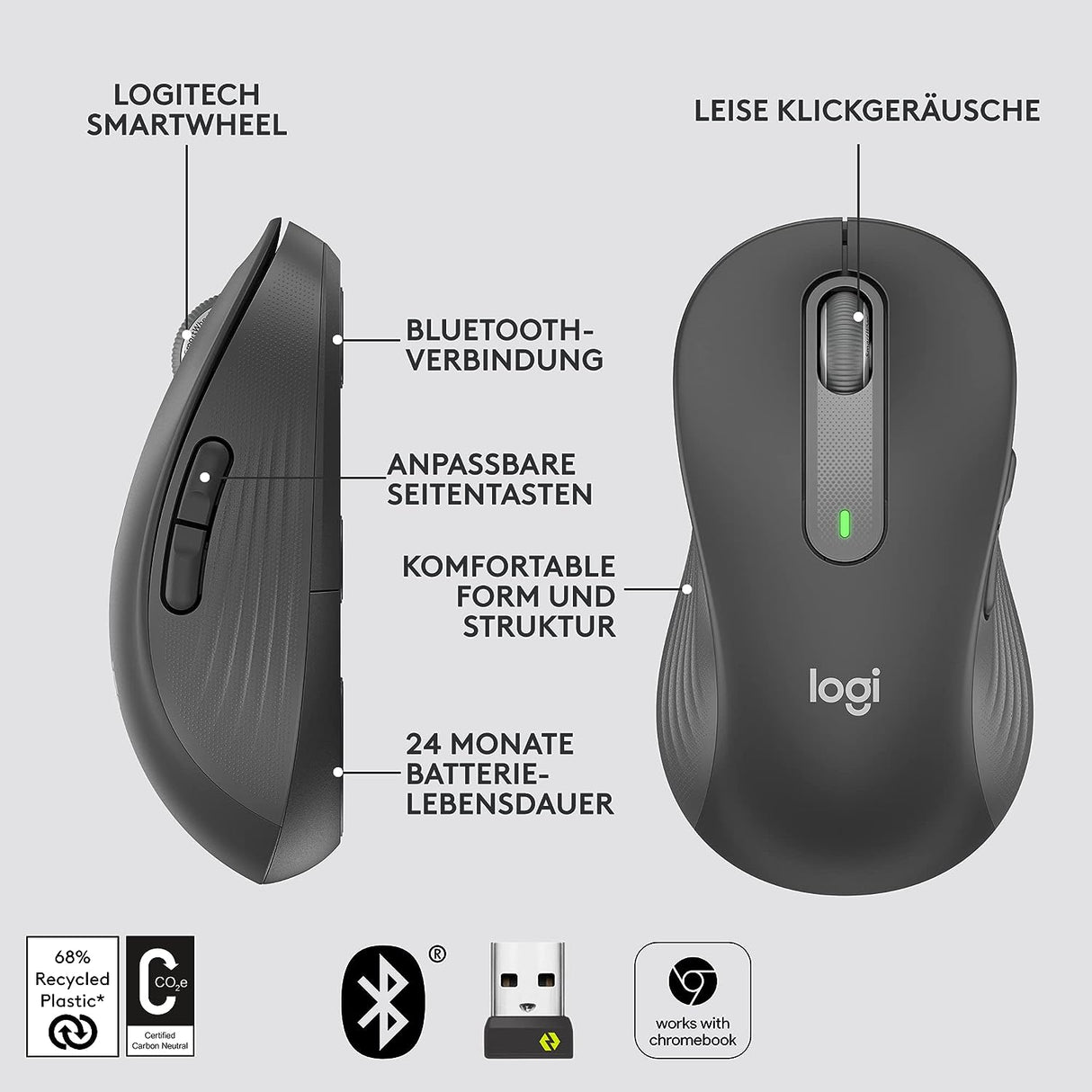 Logitech Maus Signature M650 L grau linkshänder