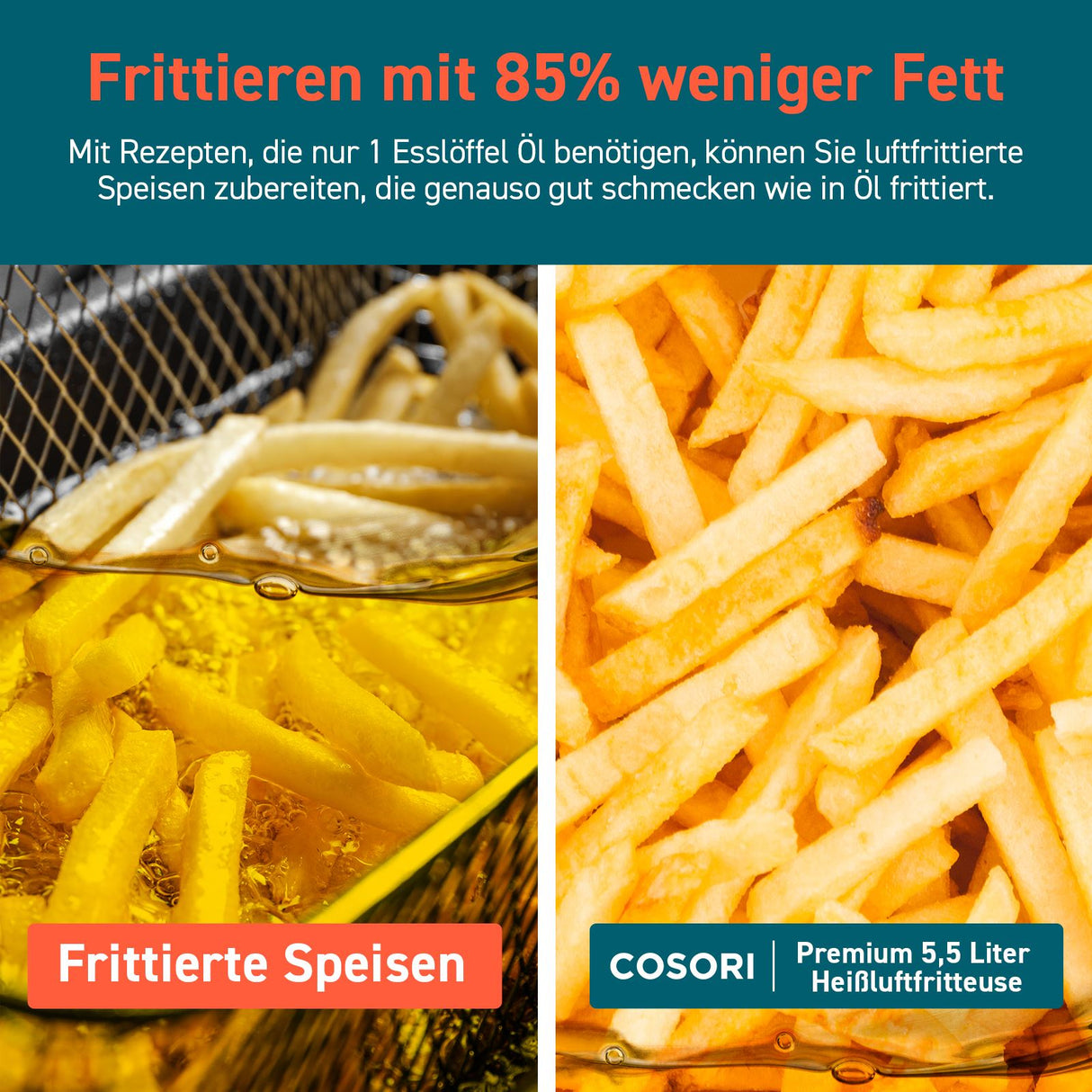 Cosori Heißluftfritteuse 5,5l Fassungsvermögen CP158-AF-RXB