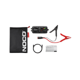 NOCO BOOST Plus GB40 Lieferumfang mit Starthilfe, Aufbewahrungstasche, Batterieklemmen, USB-Kabel und Anleitung