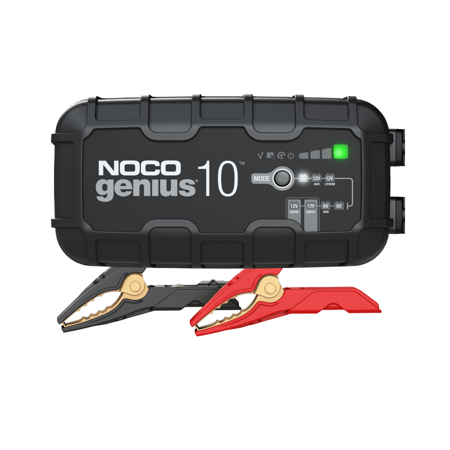 NOCO Genius10 10A Batterieladegerät mit roten und schwarzen Batterieklemmen