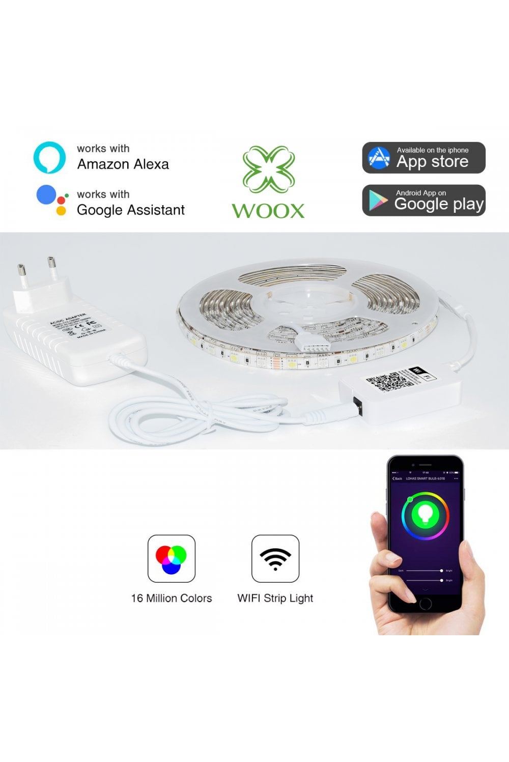 WOOX R5093 Smart LED Strip 5 meter + Adapter RGB-W