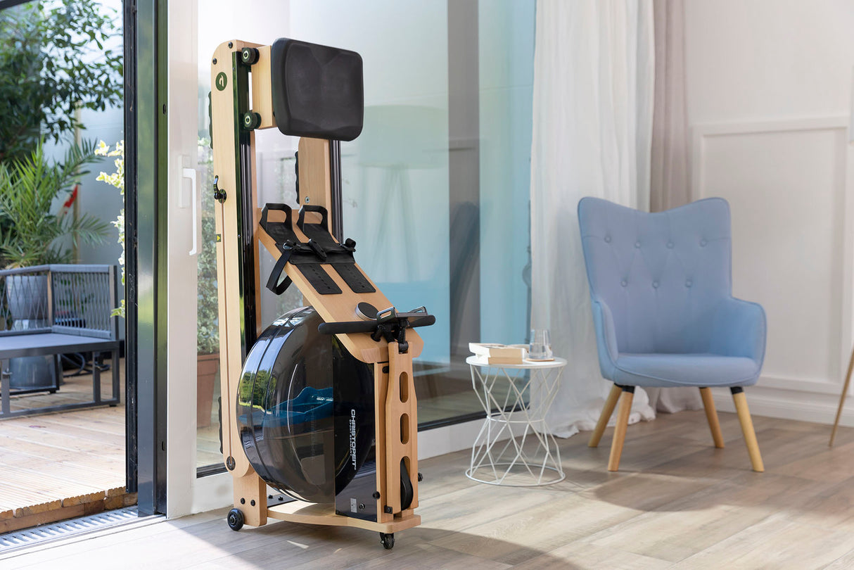 Christopeit Holz Wasser Rudergerät WP 5000 mit Kinomap App & Empfänger