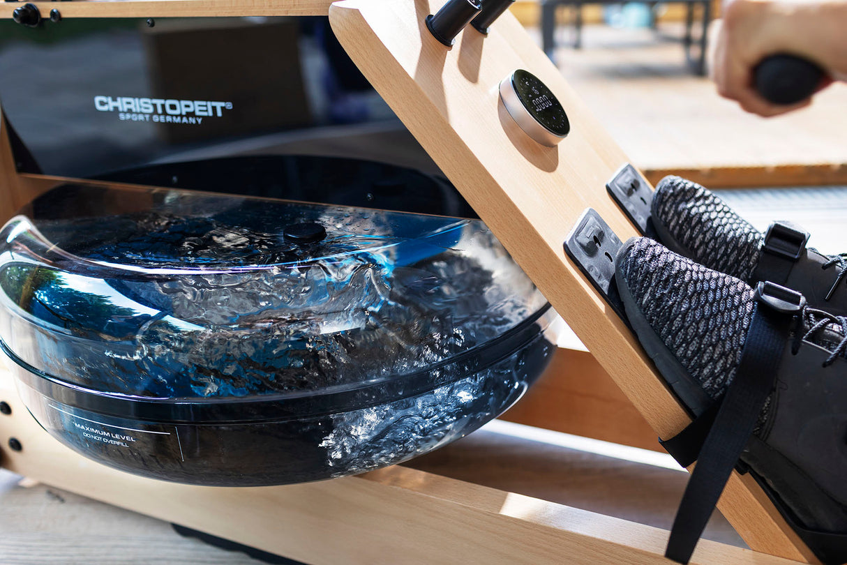 Christopeit Holz Wasser Rudergerät WP 5000 mit Kinomap App & Empfänger